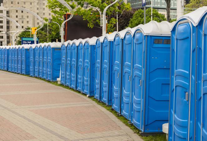 Seasonal porta potty units set up at a Fairfax, Virginia venue