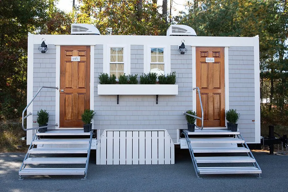 Wedding restroom units discretely staged at a venue in Fairfax, Virginia